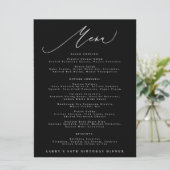 Classic Black White Calligraphy Birthday Menu (Staand voorkant)