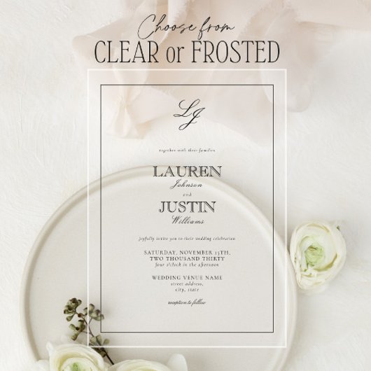 Classic Black & White Calligraphy Monogram Weddens Acryl Uitnodigingen