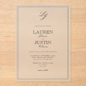 Classic Black & White Calligraphy Monogram Weddens Acryl Uitnodigingen (Voorkant)