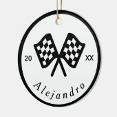 Classic Black & White Checkered Flag Racer Keramisch Ornament (Links)