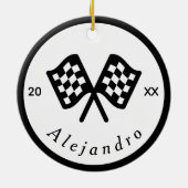 Classic Black & White Checkered Flag Racer Keramisch Ornament (Achterkant)