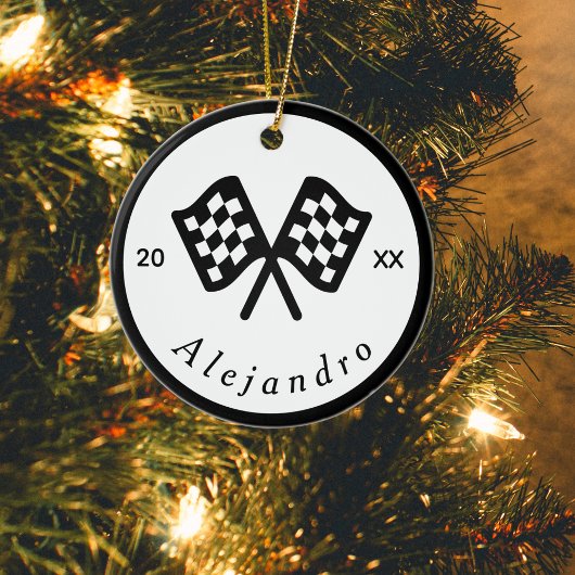 Classic Black & White Checkered Flag Racer Keramisch Ornament