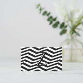Classic Black White Chevron Stripe Monogram Visitekaartje (Staand voorkant)