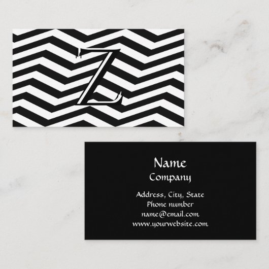 Classic Black White Chevron Stripe Monogram Visitekaartje (Voorkant / Achterkant)