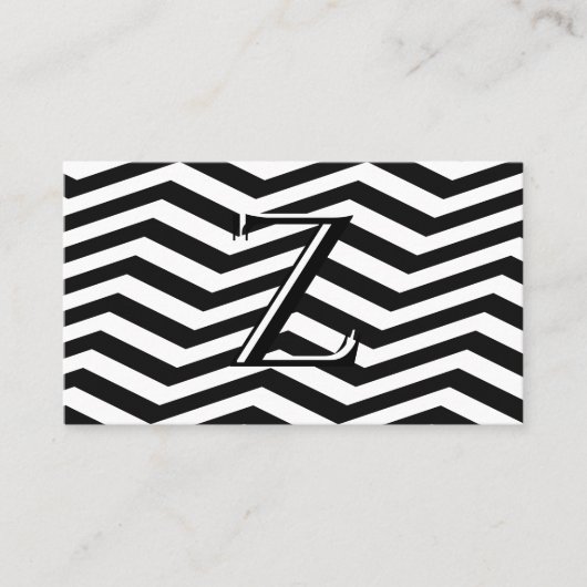 Classic Black White Chevron Stripe Monogram Visitekaartje (Voorkant)