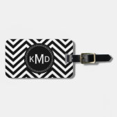 Classic Black White Chevron Trio Monogram Bagagelabel (Voorkant horizontaal)