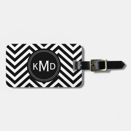 Classic Black White Chevron Trio Monogram Bagagelabel (Voorkant horizontaal)