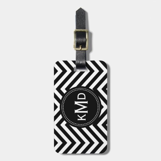 Classic Black White Chevron Trio Monogram Bagagelabel (Voorkant verticaal)