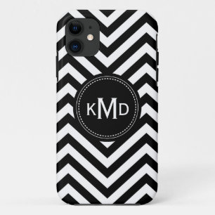 Classic Black White Chevron Trio Monogram iPhone 11 Hoesje