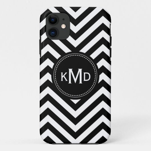 Classic Black White Chevron Trio Monogram Case-Mate iPhone Case (Achterkant)