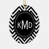 Classic Black White Chevron Trio Monogram Keramisch Ornament (Rechts)
