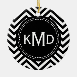 Classic Black White Chevron Trio Monogram Keramisch Ornament