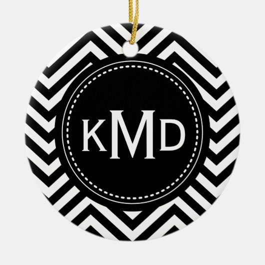 Classic Black White Chevron Trio Monogram Keramisch Ornament (Voorkant)