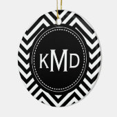 Classic Black White Chevron Trio Monogram Keramisch Ornament (Links)