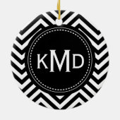 Classic Black White Chevron Trio Monogram Keramisch Ornament (Achterkant)