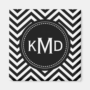 Classic Black White Chevron Trio Monogram Magneet