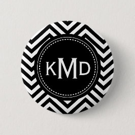 Classic Black White Chevron Trio Monogram Ronde Button 5,7 Cm