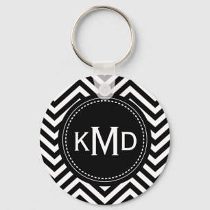 Classic Black White Chevron Trio Monogram Sleutelhanger