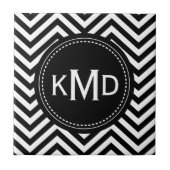 Classic Black White Chevron Trio Monogram Tegeltje (Voorkant)