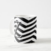 Classic Black White Chevron Zig Zag Monogram Koffiemok (Voorkant links)
