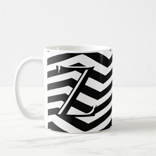 Classic Black White Chevron Zig Zag Monogram Koffiemok (Links)