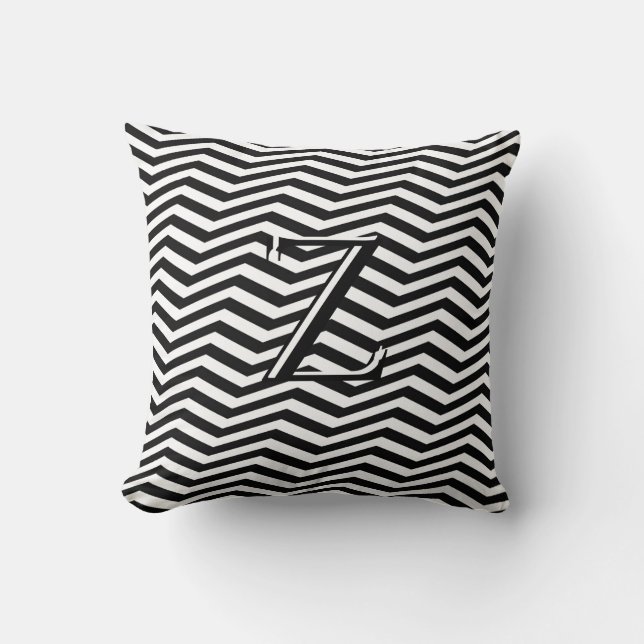 Classic Black White Chevron Zig Zag Monogram Kussen (Voorkant)