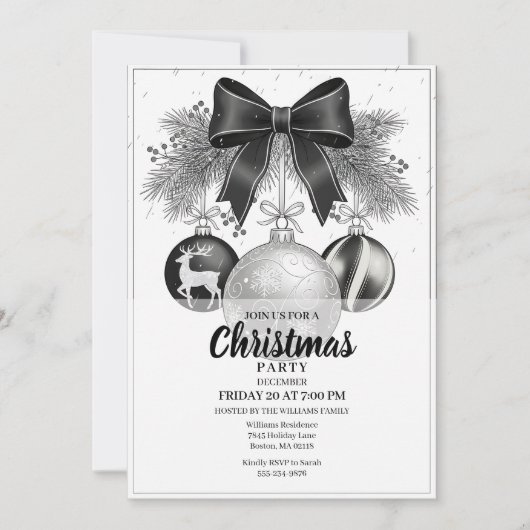 Classic Black White Christmas Party Invite Kaart (Voorkant)