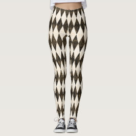 Classic Black White-Cream Harlequin Diamond Argyle Leggings