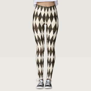 Classic Black White-Cream Harlequin Diamond Argyle Leggings