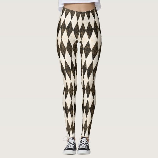 Classic Black White-Cream Harlequin Diamond Argyle Leggings (Voorkant)