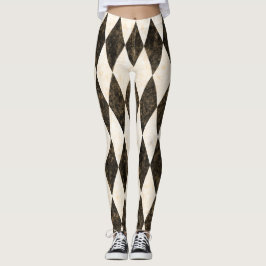Classic Black White-Cream Harlequin Diamond Argyle Leggings