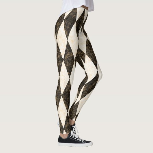 Classic Black White-Cream Harlequin Diamond Argyle Leggings (Rechts)