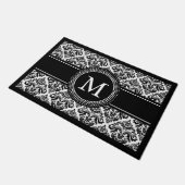 Classic Black White Damask Floral Pattern Monogram Deurmat (Schuin)