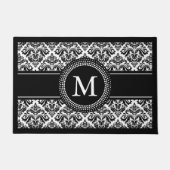 Classic Black White Damask Floral Pattern Monogram Deurmat (Voorkant)
