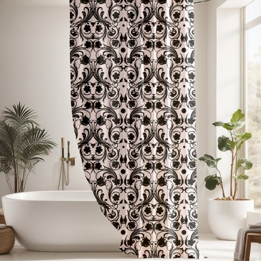 Classic Black & White Damask Patroon Douchegordijn