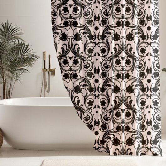 Classic Black & White Damask Patroon Douchegordijn
