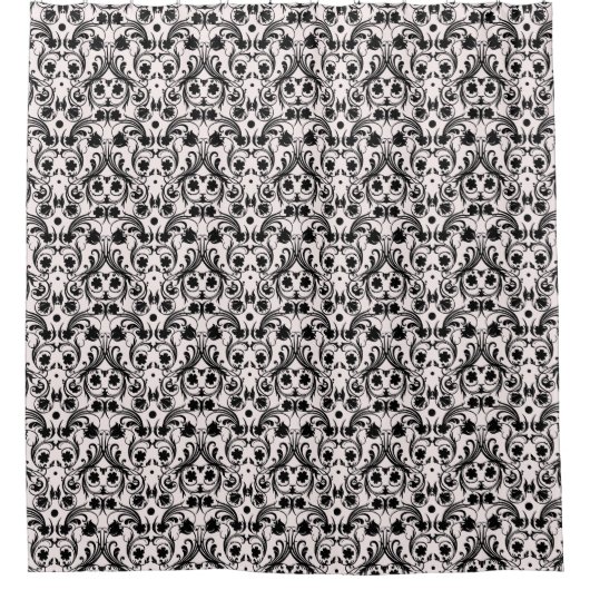 Classic Black & White Damask Patroon Douchegordijn (Voorkant)