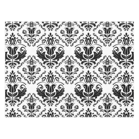 Classic Black White Damask Pattern - Stijlvolle af Tafelkleed (Voorkant (Horizontaal))