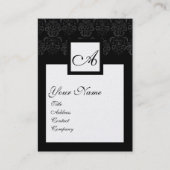 CLASSIC BLACK WHITE DAMASK SQUARE MONOGRAM Pearl Visitekaartje (Voorkant)