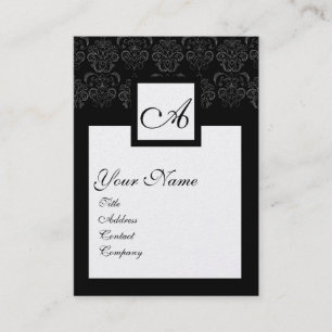 CLASSIC BLACK WHITE DAMASK SQUARE MONOGRAM Pearl Visitekaartje