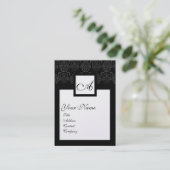 CLASSIC BLACK WHITE DAMASK SQUARE MONOGRAM Pearl Visitekaartje (Staand voorkant)
