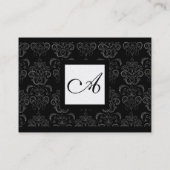 CLASSIC BLACK WHITE DAMASK SQUARE MONOGRAM Pearl Visitekaartje (Achterkant)