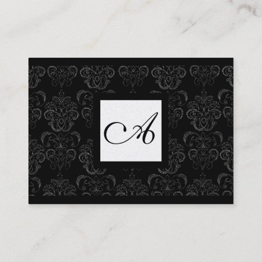 CLASSIC BLACK WHITE DAMASK SQUARE MONOGRAM Pearl Visitekaartje (Achterkant)