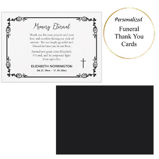 Classic Black & White Decorative Frame Funeral  Bedankkaart