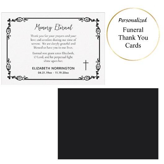 Classic Black & White Decorative Frame Funeral  Bedankkaart