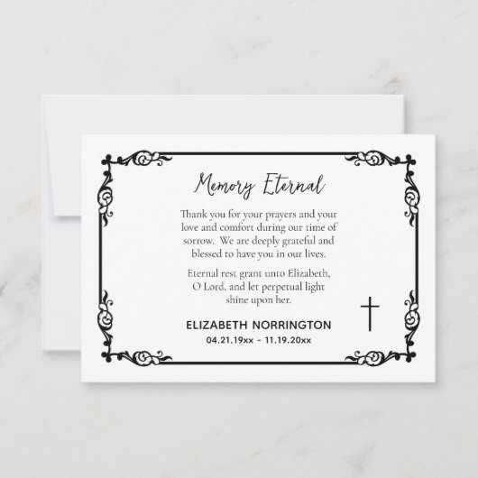 Classic Black & White Decorative Frame Funeral Bedankkaart (Voorkant)