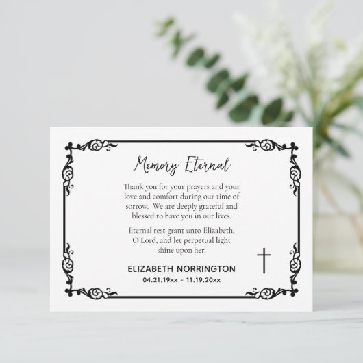 Classic Black & White Decorative Frame Funeral  Bedankkaart (Staand voorkant)