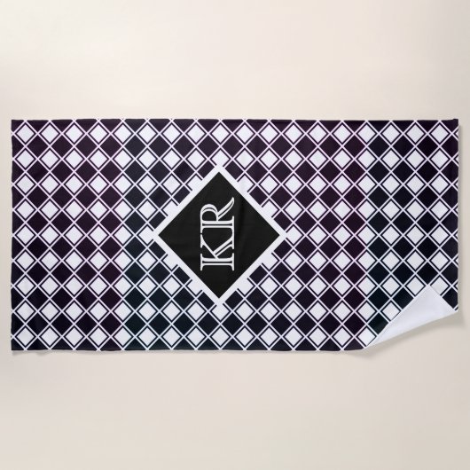 Classic Black White Diamond Pattern Monogram Strandlaken (Voorkant)