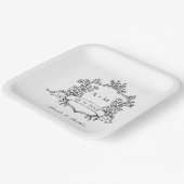Classic Black & White Floral Crest Wedding Papieren Bordje (Gebogen)