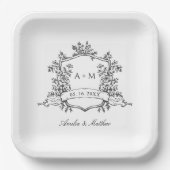 Classic Black & White Floral Crest Wedding Papieren Bordje (Voorkant)